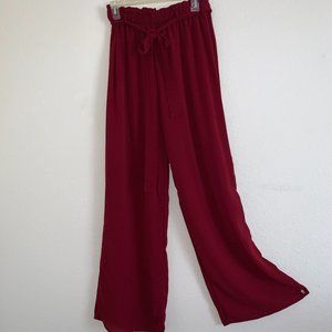 Fashion Nova Burgundy Crepe Wide Leg Pants